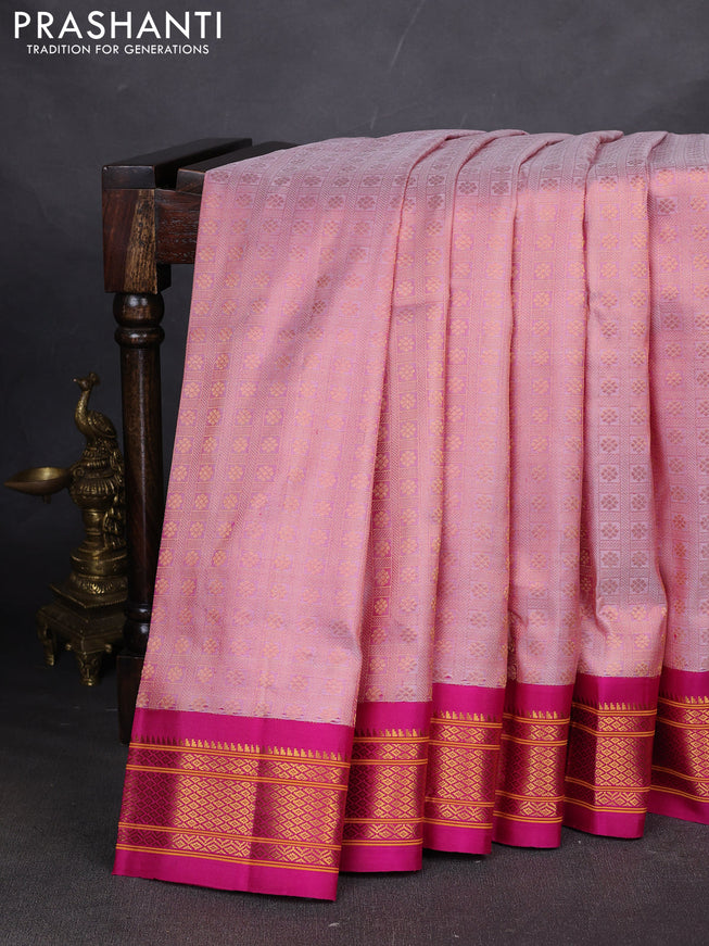 Pure paithani silk saree pastel pink and pink with allover zari woven brocade weaves and paithani weaving pallu