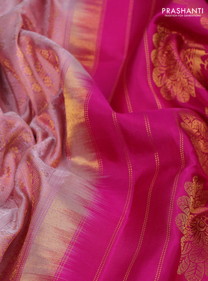 Pure paithani silk saree pastel pink and pink with allover zari woven brocade weaves and paithani weaving pallu