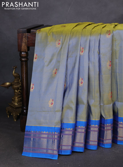Pure paithani silk saree dual tone green and cs blue with annam zari woven buttas and paithani weaving pallu