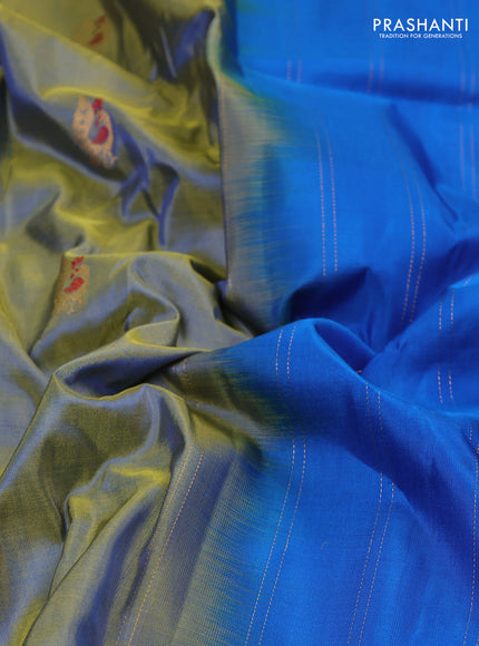 Pure paithani silk saree dual tone green and cs blue with annam zari woven buttas and paithani weaving pallu