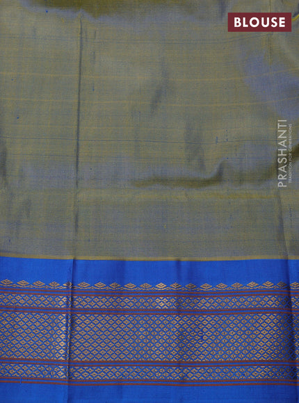 Pure paithani silk saree dual tone green and cs blue with annam zari woven buttas and paithani weaving pallu