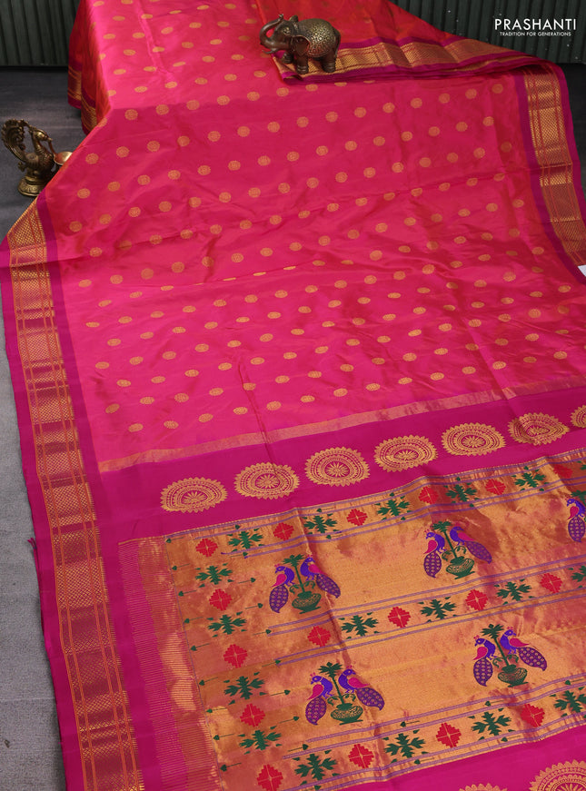 Pure paithani silk saree dual tone pinkish orange and pink with zari woven buttas and paithani weaving pallu