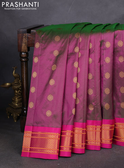 Pure paithani silk saree dual tone greenish pink and pink with zari woven buttas and paithani weaving pallu