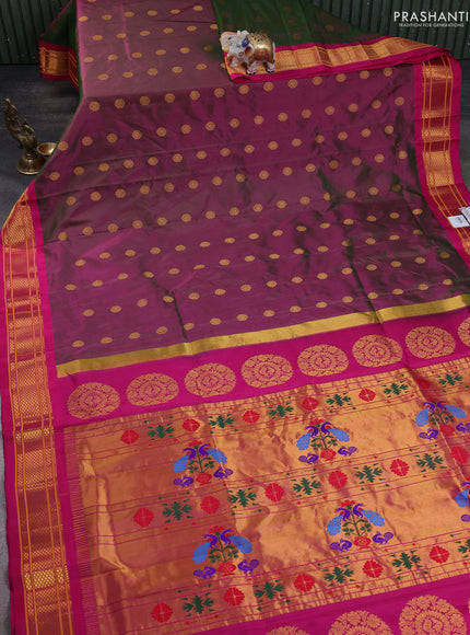 Pure paithani silk saree dual tone greenish pink and pink with zari woven buttas and paithani weaving pallu