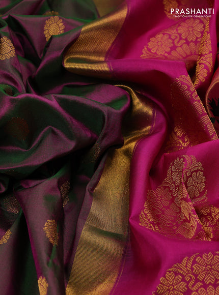 Pure paithani silk saree dual tone greenish pink and pink with zari woven buttas and paithani weaving pallu