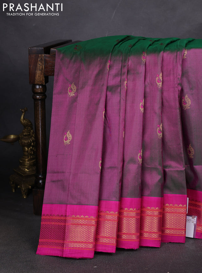 Pure paithani silk saree dual tone greenish pink and pink with annam zari woven buttas and paithani weaving pallu