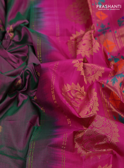 Pure paithani silk saree dual tone greenish pink and pink with annam zari woven buttas and paithani weaving pallu