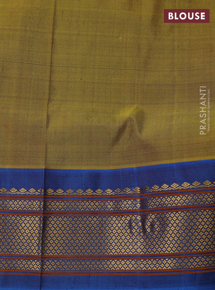 Pure paithani silk saree mehendi green and cs blue with annam zari woven buttas and paithani weaving pallu