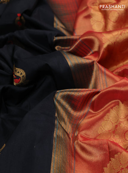 Pure paithani silk saree black and red with annam zari woven buttas and paithani weaving pallu