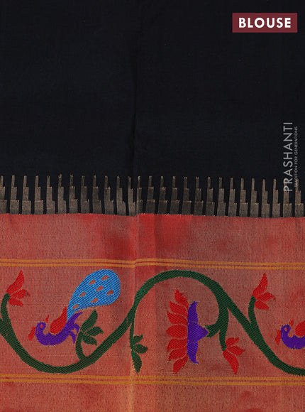 Pure paithani silk saree black and red with annam zari woven buttas and paithani weaving pallu
