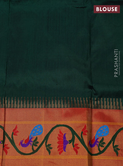 Pure paithani silk saree bottle green and red with annam zari woven buttas and paithani weaving pallu