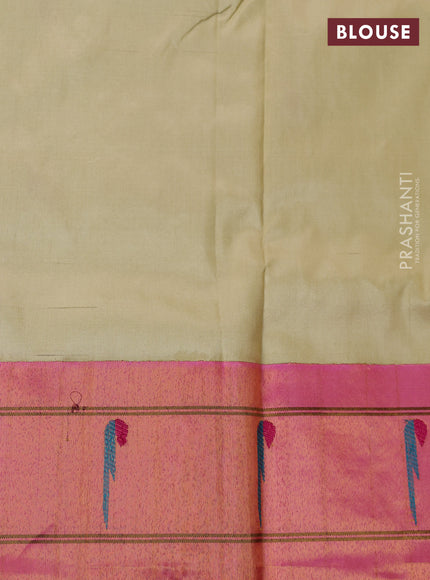 Pure paithani silk saree beige and light pink with annam zari woven buttas and zari woven muniya butta border