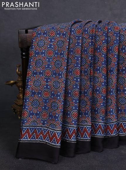 Modal silk Saree indigo blue and black with allover ajrakh butta prints and printed border