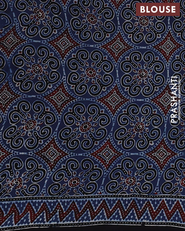 Modal silk Saree indigo blue and black with allover ajrakh butta prints and printed border