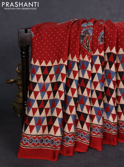 Modal silk Saree maroon with allover ajrakh butta prints and printed border