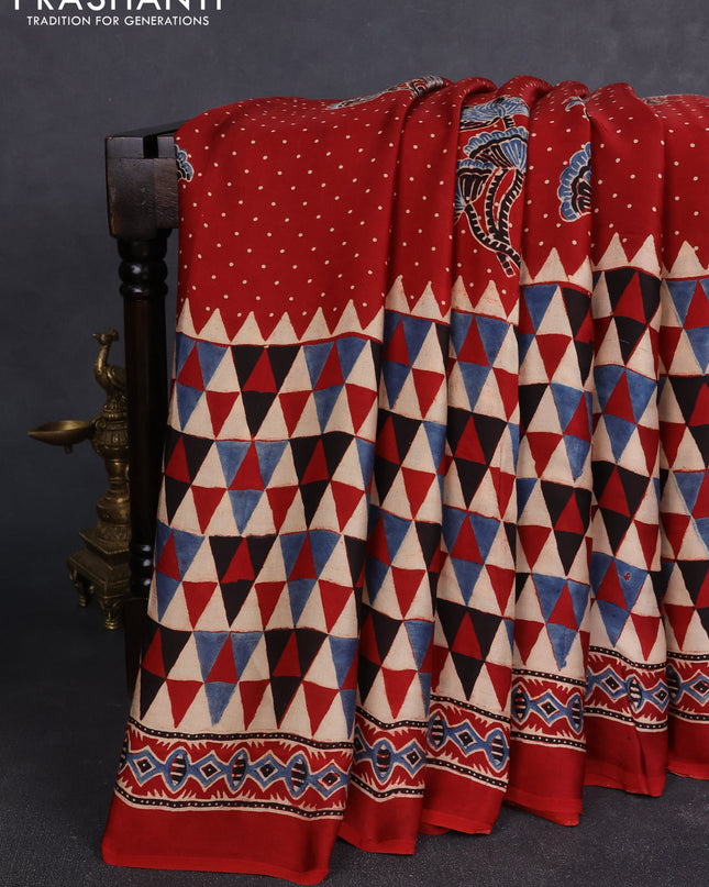 Modal silk Saree maroon with allover ajrakh butta prints and printed border