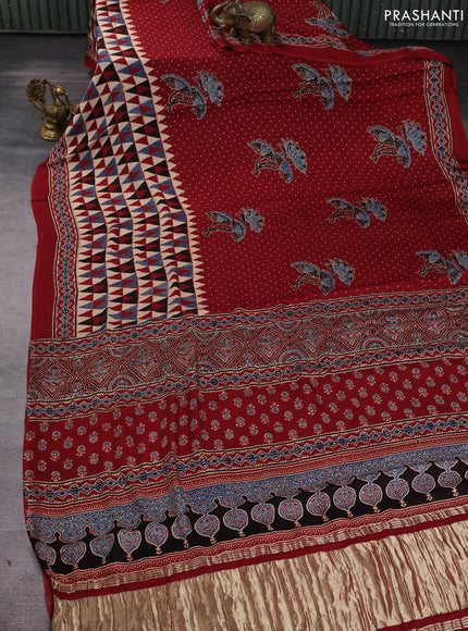 Modal silk Saree maroon with allover ajrakh butta prints and printed border