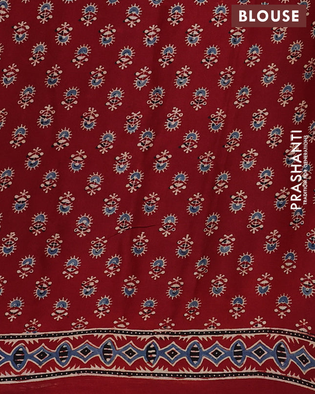 Modal silk Saree maroon with allover ajrakh butta prints and printed border