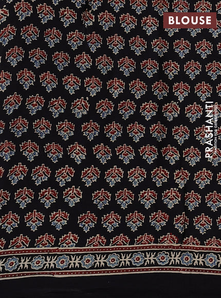 Modal silk Saree black with allover geometric prints and long ajrakh printed border
