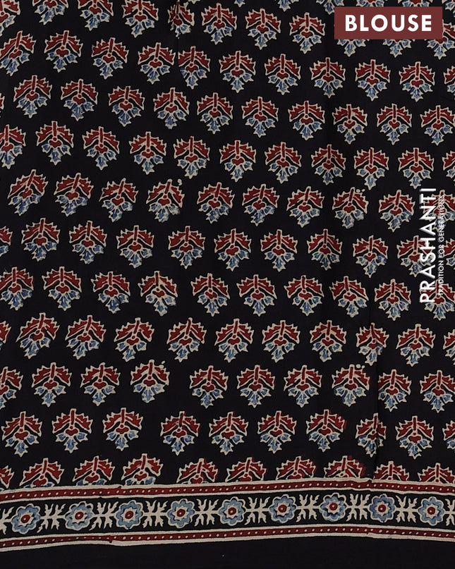 Modal silk Saree black with allover geometric prints and long ajrakh printed border