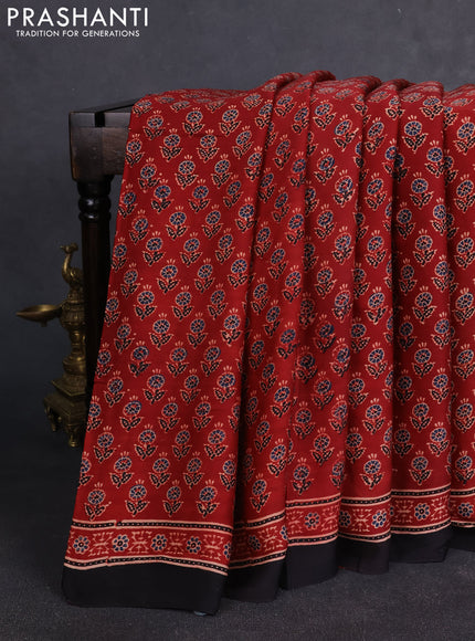 Modal silk Saree maroon and black with allover ajrakh butta prints and printed border