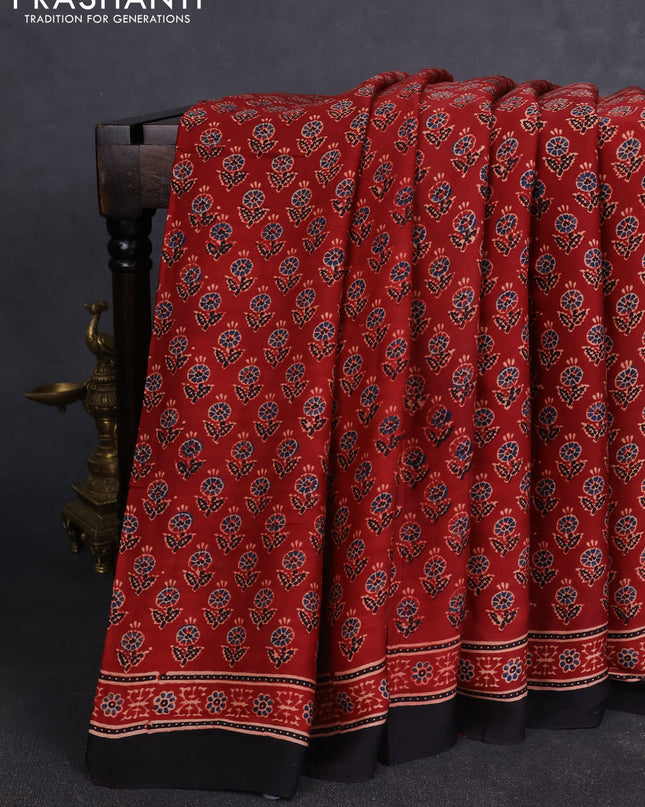 Modal silk Saree maroon and black with allover ajrakh butta prints and printed border