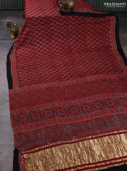 Modal silk Saree maroon and black with allover ajrakh butta prints and printed border