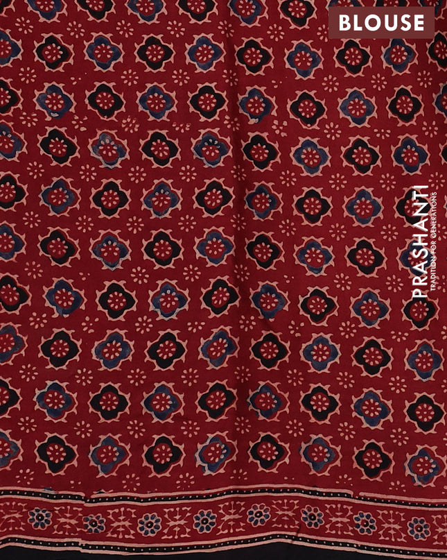 Modal silk Saree maroon and black with allover ajrakh butta prints and printed border