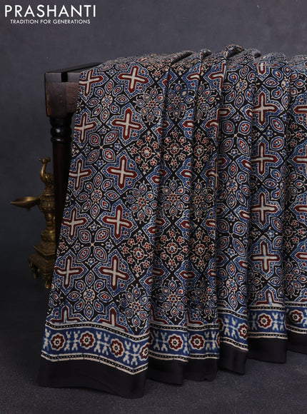 Modal silk Saree black and indigo blue with allover ajrakh prints and printed border