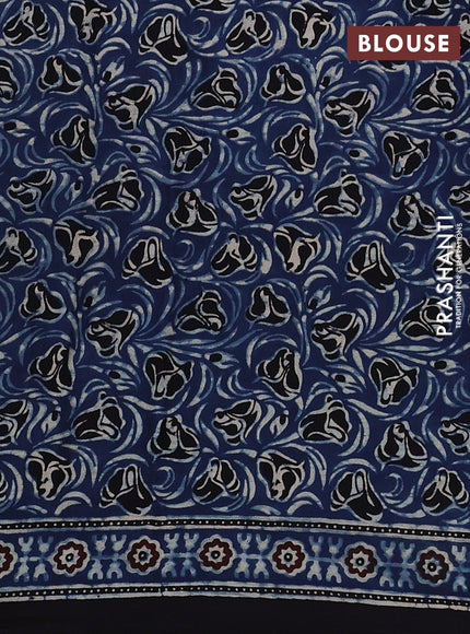 Modal silk Saree black and indigo blue with allover ajrakh prints and printed border