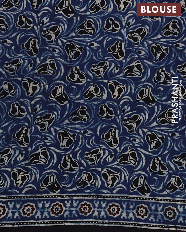 Modal silk Saree black and indigo blue with allover ajrakh prints and printed border