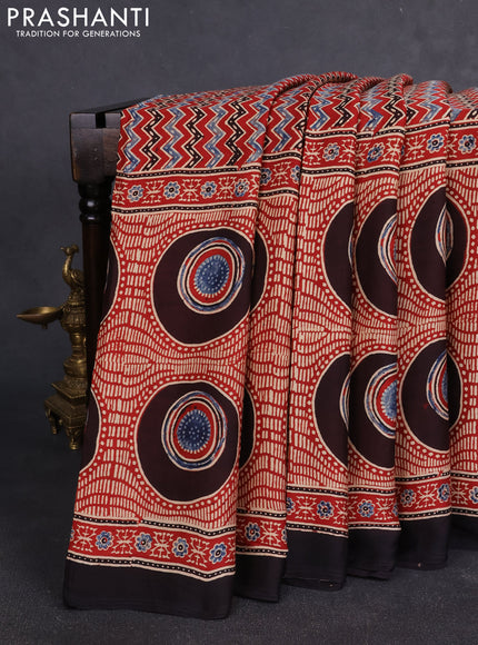 Modal silk Saree maroon and black with allover ajrakh prints and printed border
