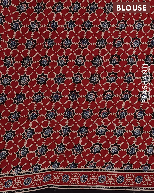 Modal silk Saree maroon and black with allover ajrakh prints and printed border