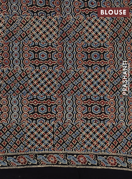 Modal silk Saree beige and black with allover polka dot & ajrakh prints and printed border