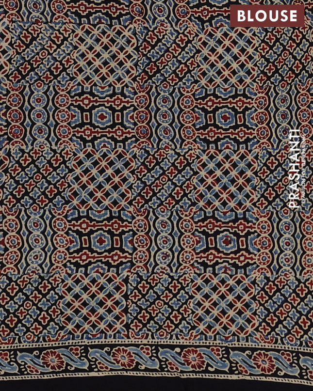 Modal silk Saree beige and black with allover polka dot & ajrakh prints and printed border