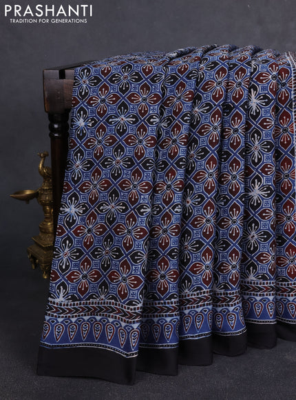 Modal silk Saree indigo blue and black with allover polka dot & ajrakh prints and printed border