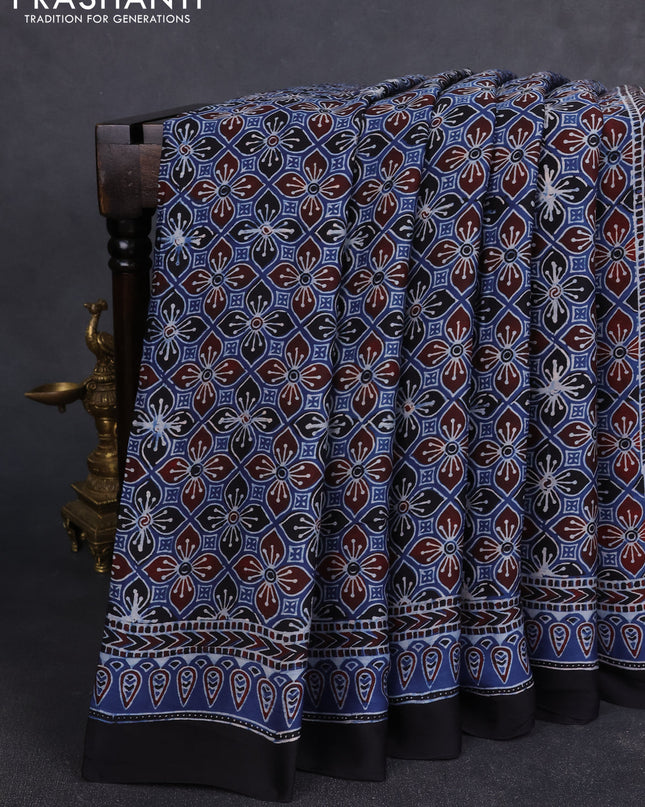 Modal silk Saree indigo blue and black with allover polka dot & ajrakh prints and printed border