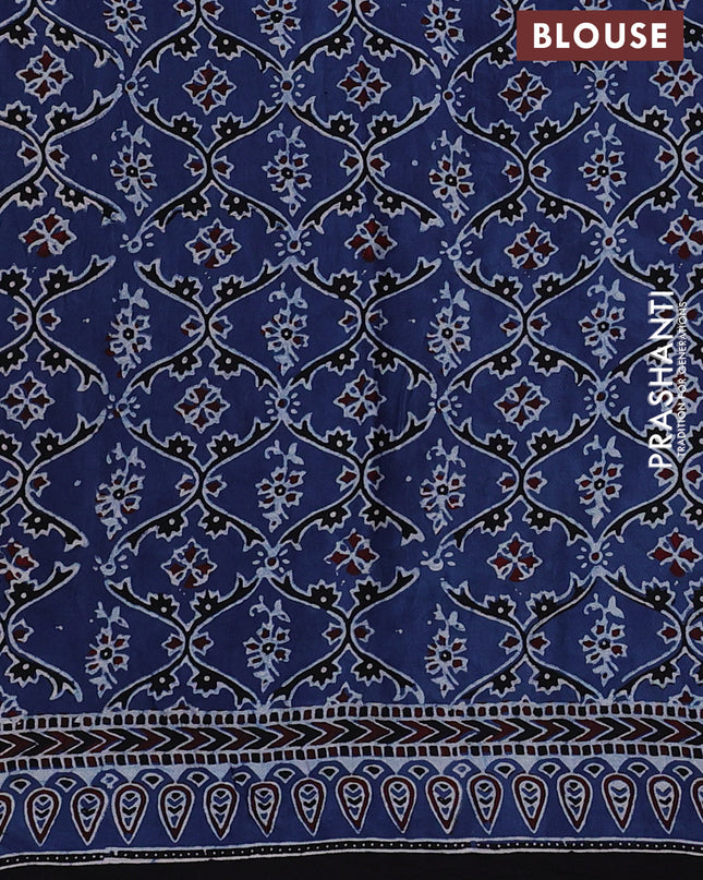 Modal silk Saree indigo blue and black with allover polka dot & ajrakh prints and printed border