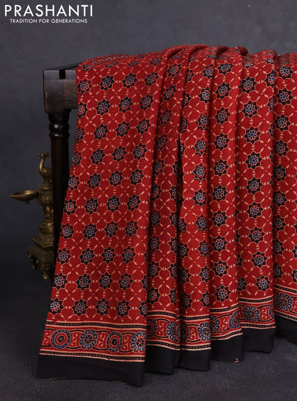 Modal silk Saree maroon and black with allover ajrakh prints and printed border