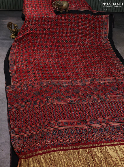 Modal silk Saree maroon and black with allover ajrakh prints and printed border