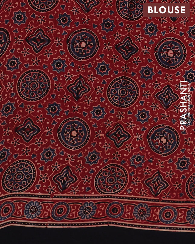 Modal silk Saree maroon and black with allover ajrakh prints and printed border
