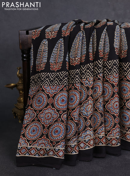 Modal silk Saree black with allover ajrakh prints and printed border