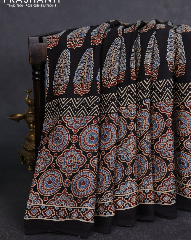 Modal silk Saree black with allover ajrakh prints and printed border