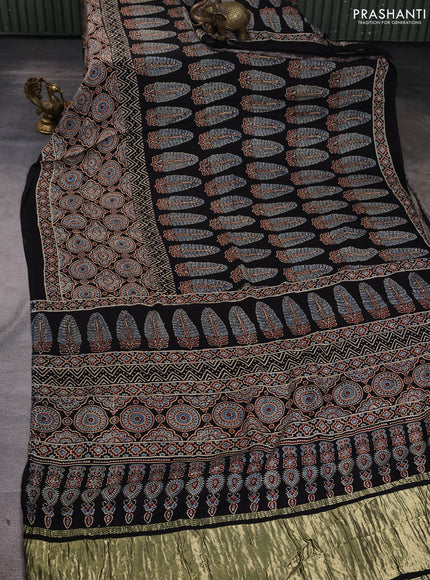 Modal silk Saree black with allover ajrakh prints and printed border
