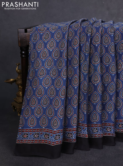 Modal silk Saree indigo blue and black with allover ajrakh butta prints and printed border