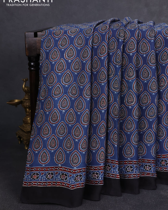 Modal silk Saree indigo blue and black with allover ajrakh butta prints and printed border