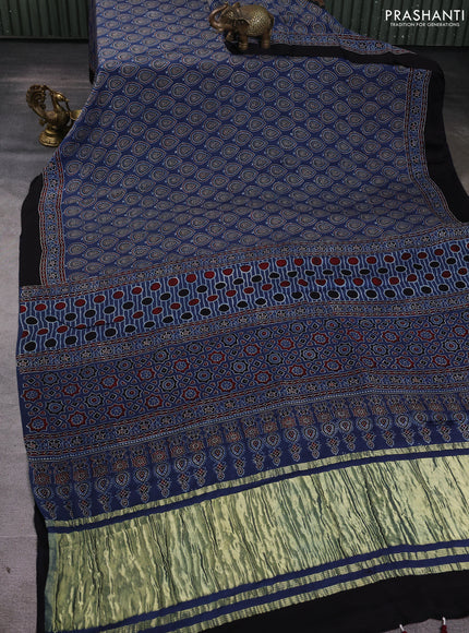 Modal silk Saree indigo blue and black with allover ajrakh butta prints and printed border