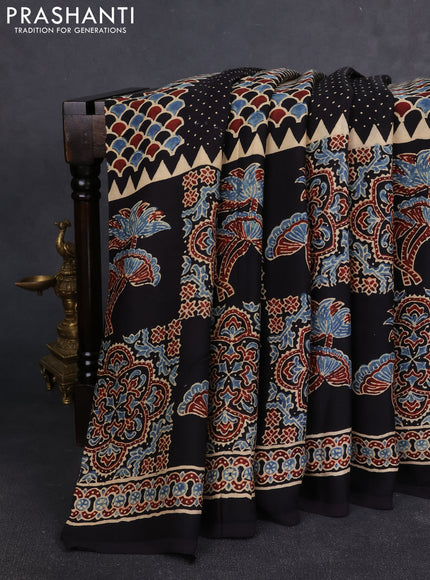 Modal silk Saree black with allover ajrakh prints and printed border