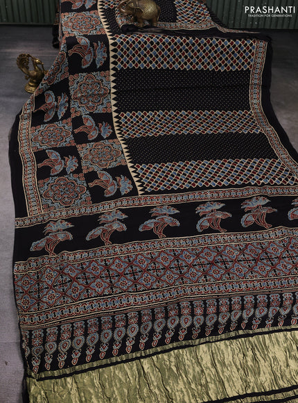 Modal silk Saree black with allover ajrakh prints and printed border