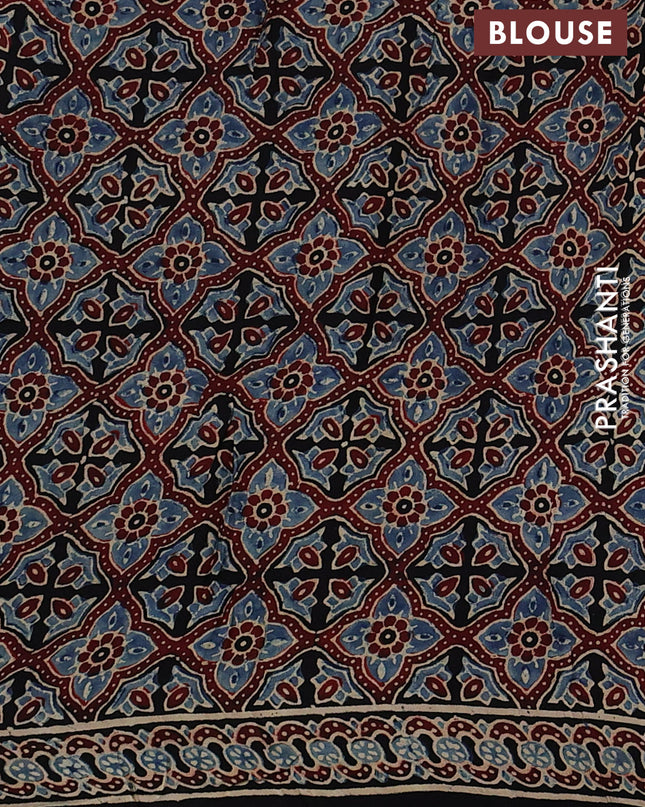 Modal silk Saree black with allover ajrakh prints and printed border